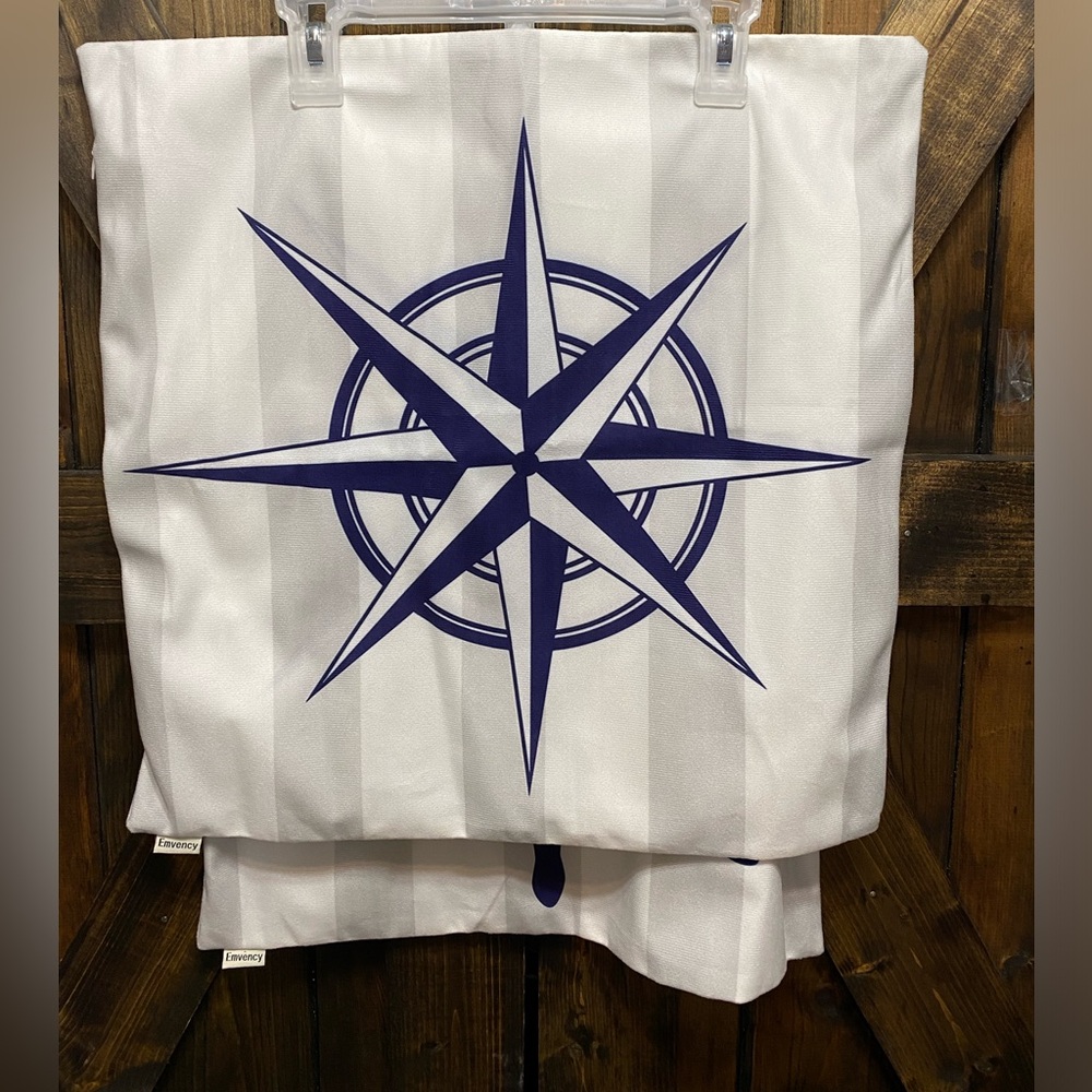 Emvency 2 Throw Pillow Covers Nautical Ocean Navy Blue Helm & Star W/ Stripes